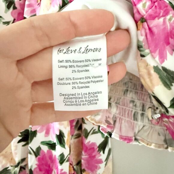 For Love & Lemons Cassia Satin Crop Top in Pink Floral - Size S - Picture 6 of 6